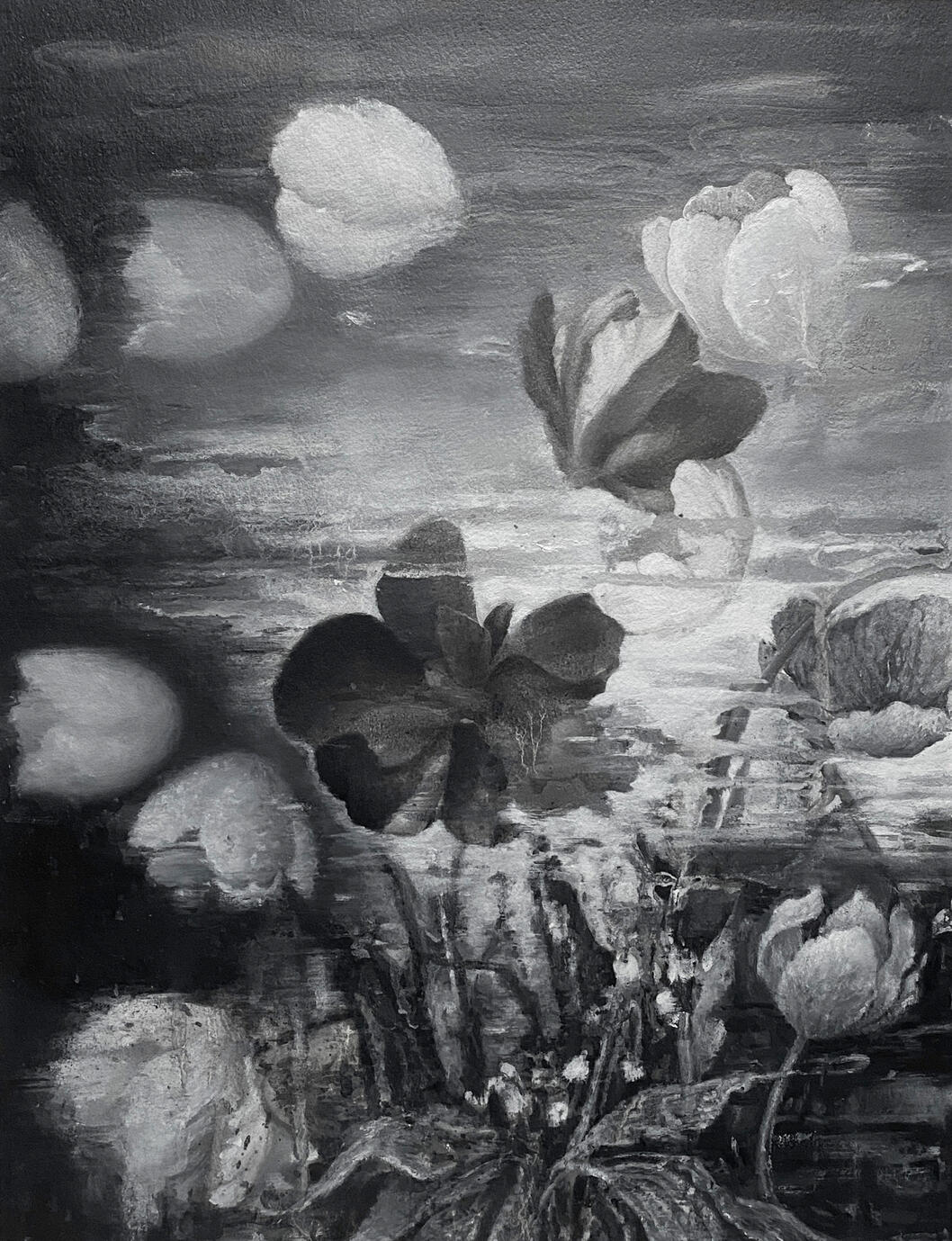 The Flowers — Oil painting on paper, 30 × 40 cm, 2022