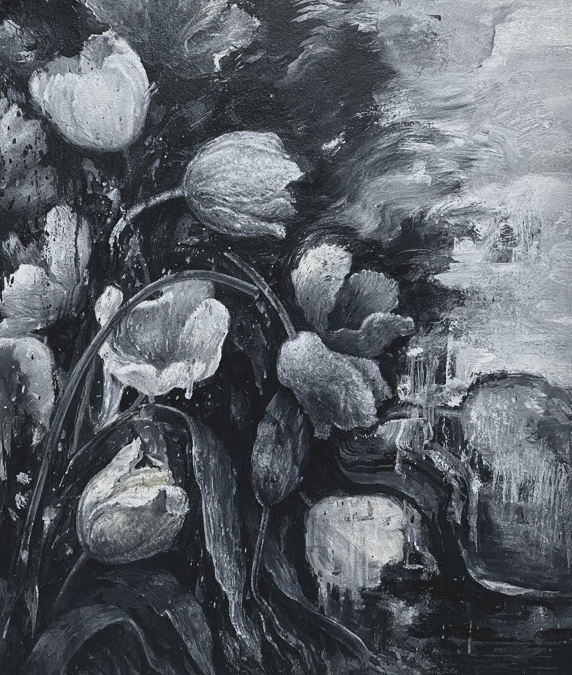 The Flowers — Oil painting on paper, 30 × 40 cm, 2022